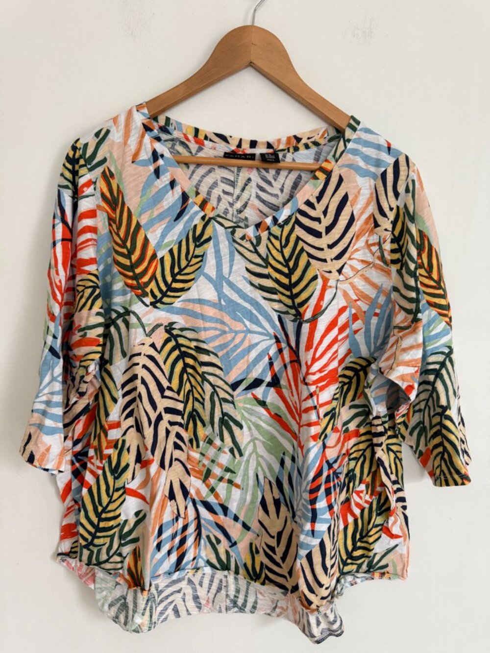 Tahari Women Cotton T-Shirt Plus Tropical Leaves Short Sleeve Colorful Size 3X